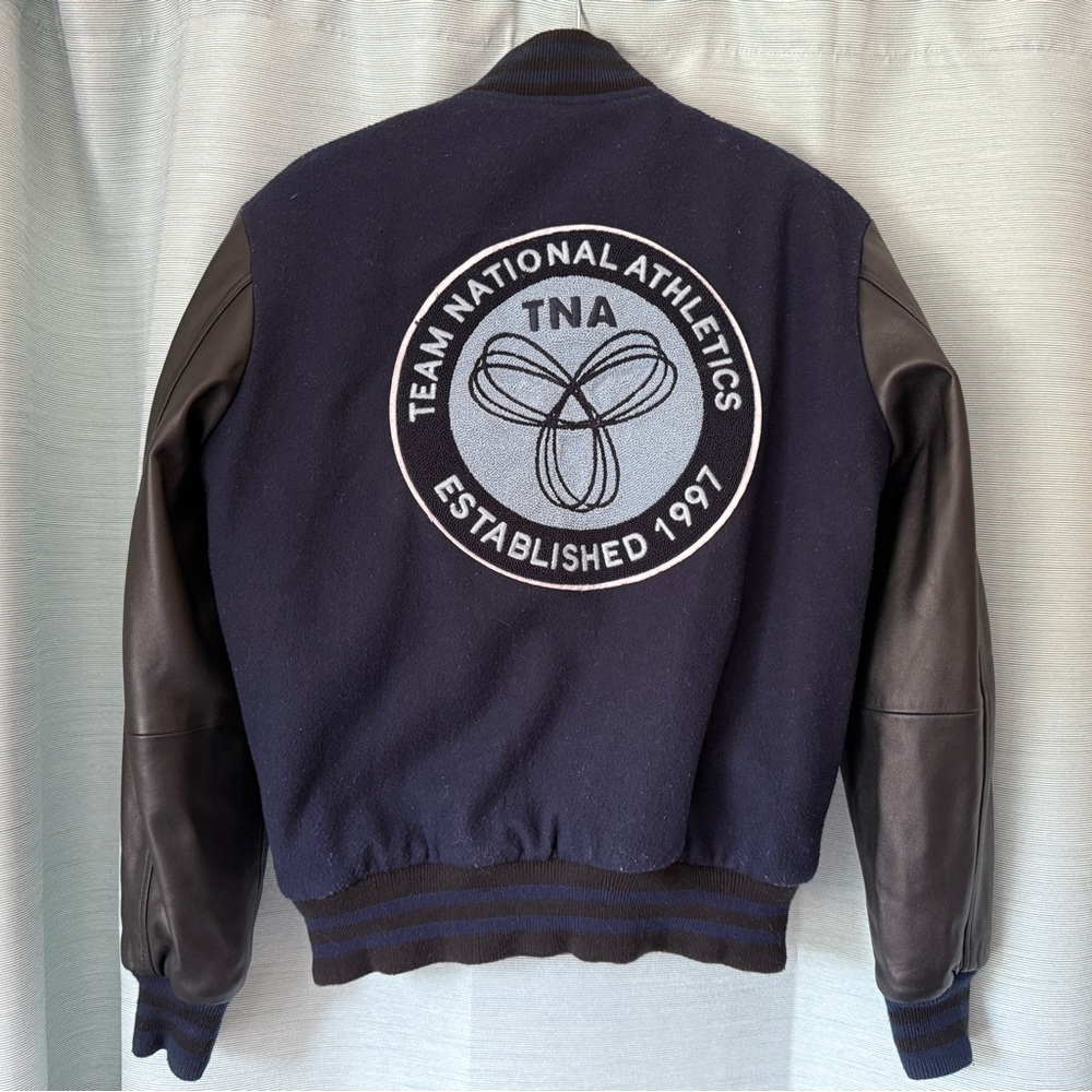 TNA Blue and Black Bomber Jacket with Logo